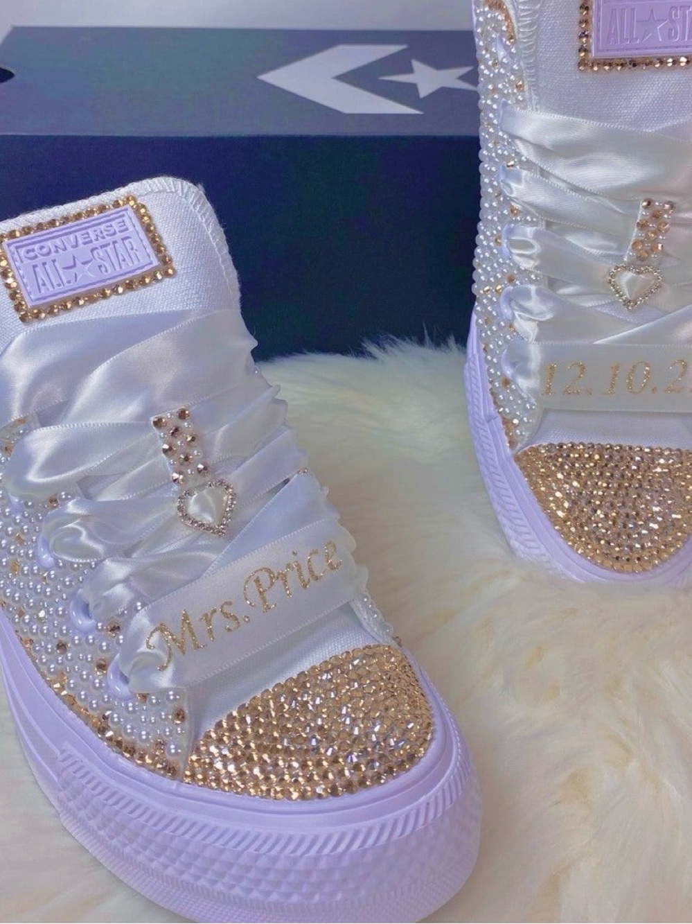 Converse White and Gold Crystal Embellished Bridal Sneakers